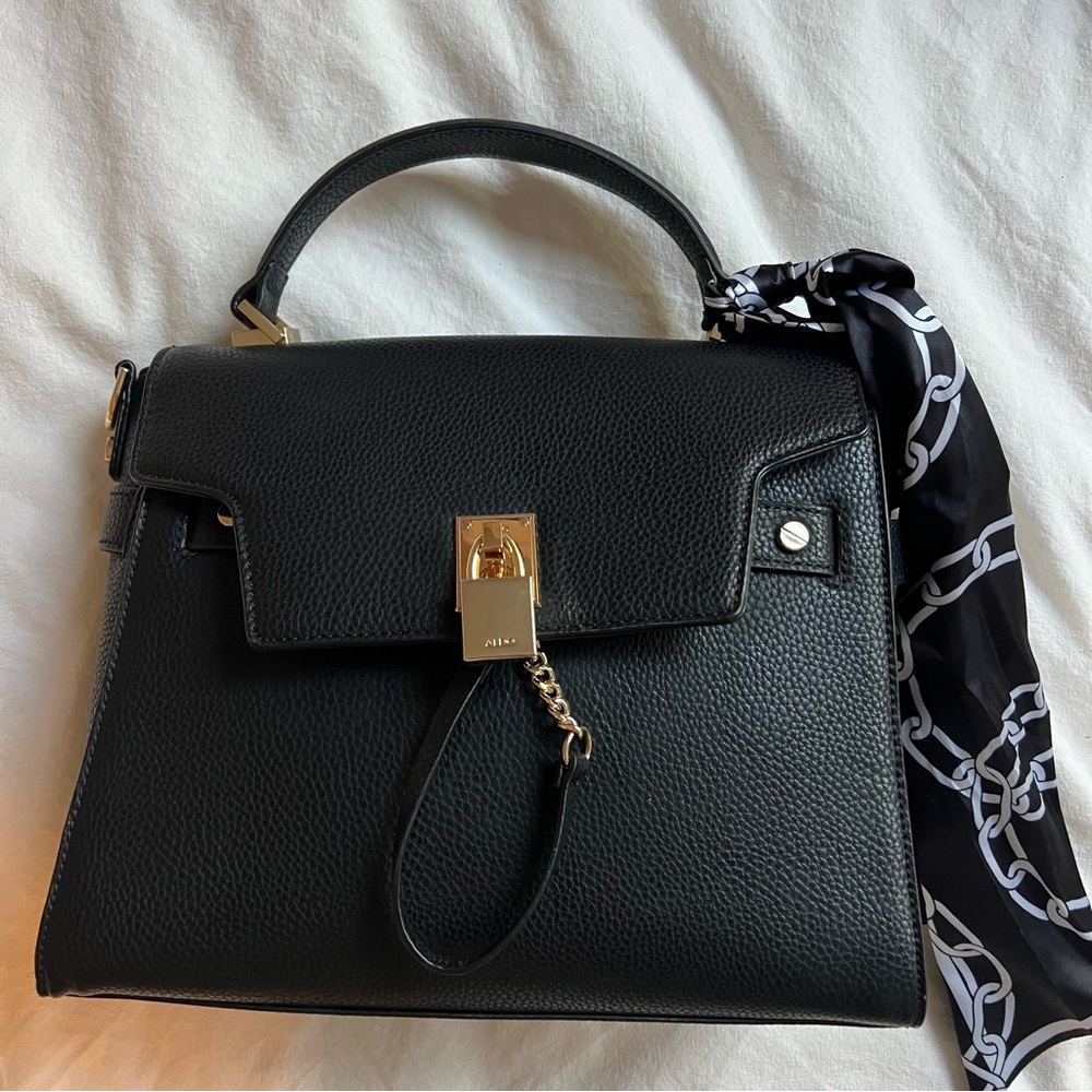 Aldo Black Satchel with Chain Scarf